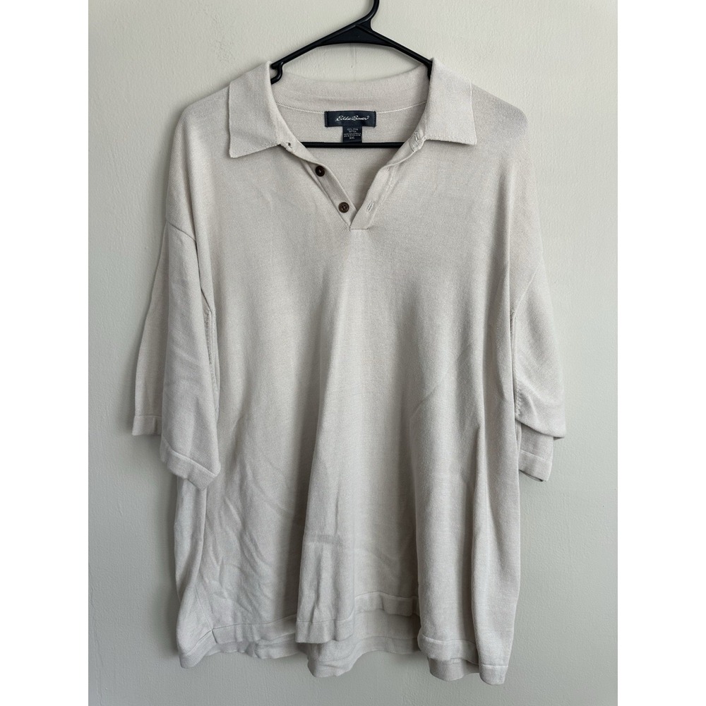 Eddie Bauer 100% Pima Cotton Polo Shirt XXL Beige Golf Luxury Soft Big & Tall